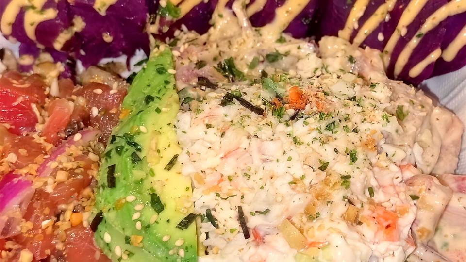 Poke bowl with purple kumala